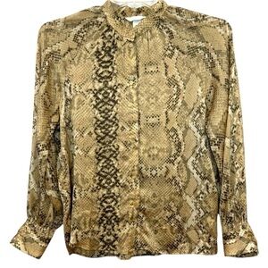 H&M Snake Print Blouse High Collar Button Front Top Lightweight Tan Black Size 6